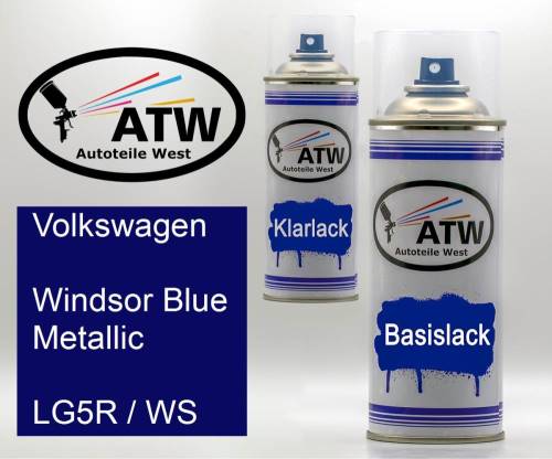 Volkswagen, Windsor Blue Metallic, LG5R / WS: 400ml Sprühdose + 400ml Klarlack - Set, von ATW Autoteile West.
